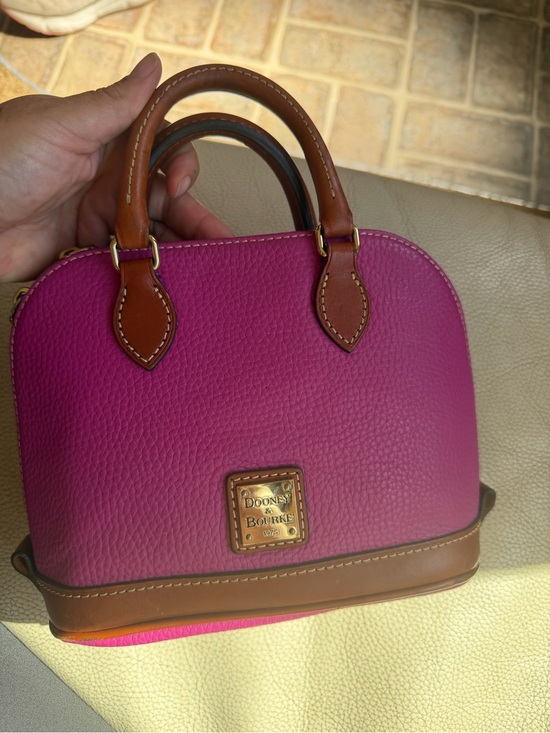 Dooney & Bourke Handbags - Dooney & Bourke Fuchsia Pebble Leather Mini Satchel with Brown Trim